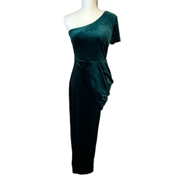 Lvow Studio Dresses & Skirts - Velvet Asymmetric Maxi Dress M Stretch One Shoulder Hi Lo Formal Hoco Gala NWT